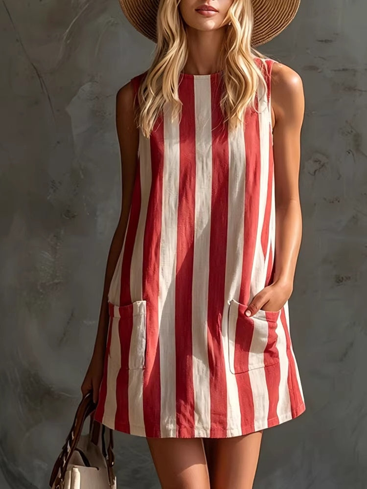 Margot | Striped Sleeveless Mini Dress, Round Neck