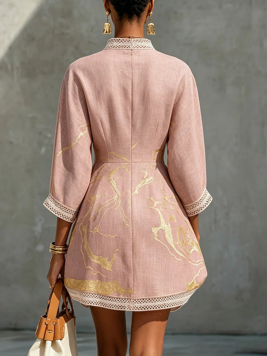 Calista Mini Dress with V-Neck in Pink