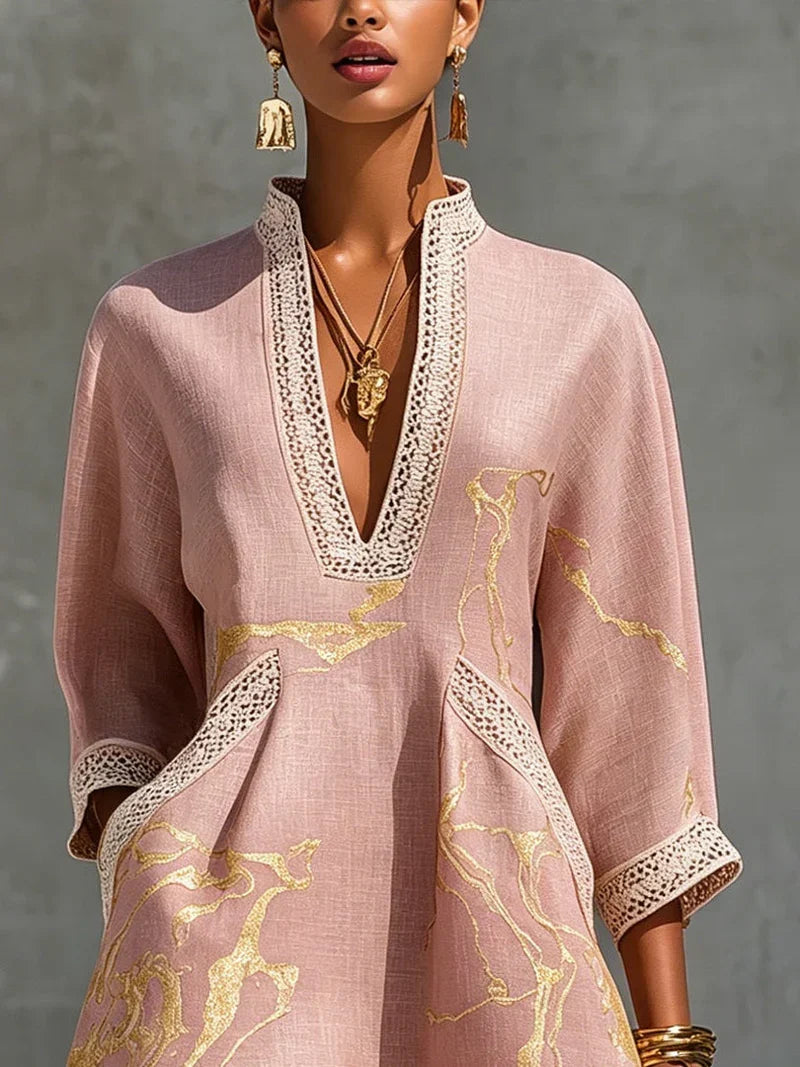 Calista Mini Dress with V-Neck in Pink