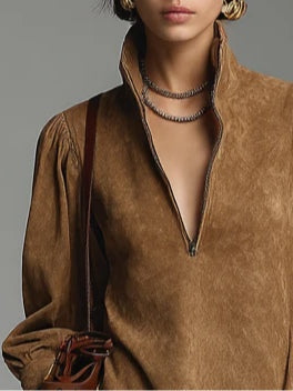 Lucienne | Loose Fit Suede Dress with Zip