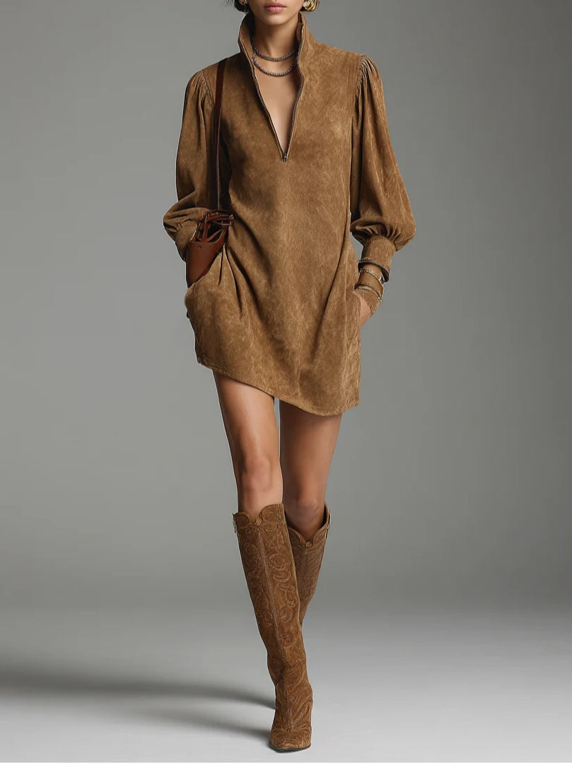 Lucienne | Loose Fit Suede Dress with Zip