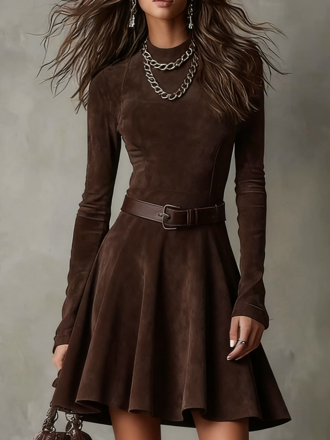 Noémie | Dark Brown Vintage Suede Mini Dress