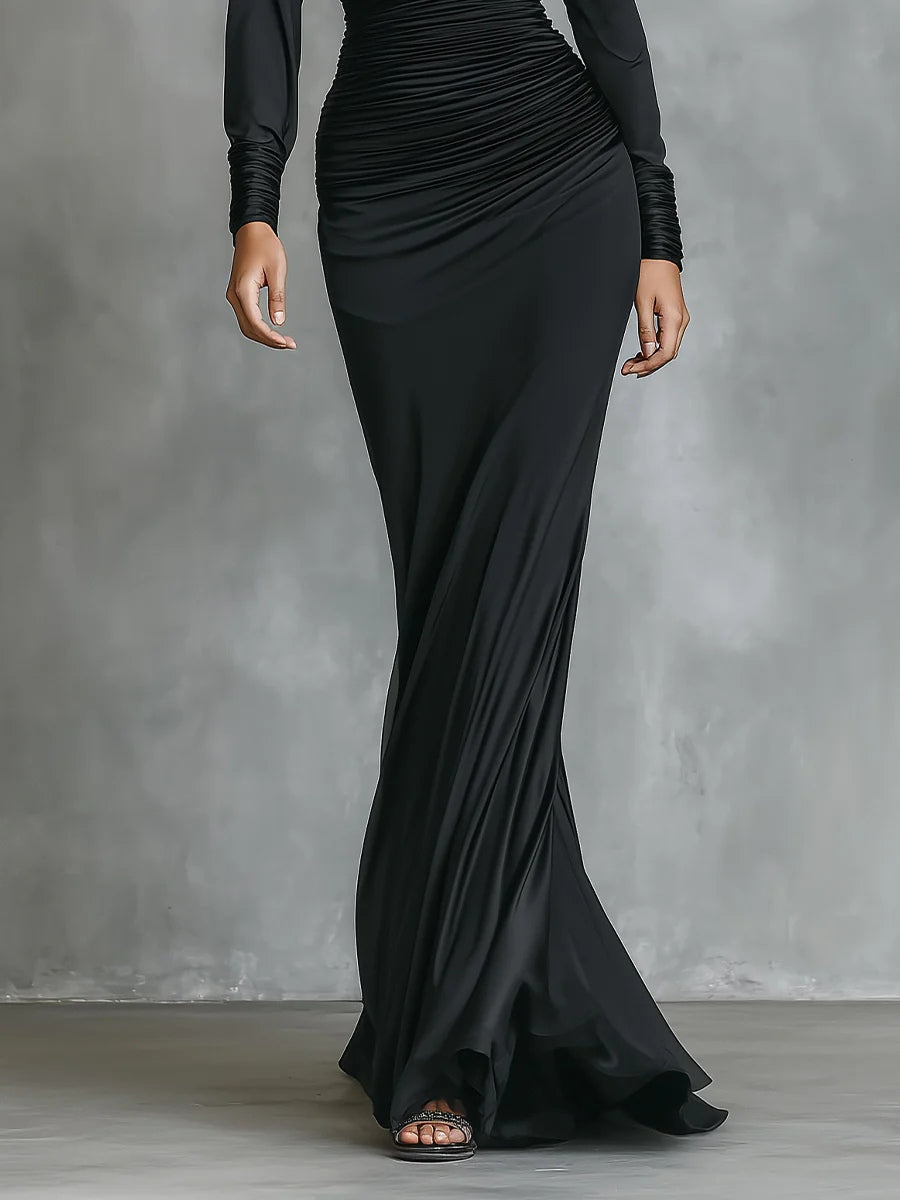 Célina | Satin One-Shoulder Maxi Dress in Black