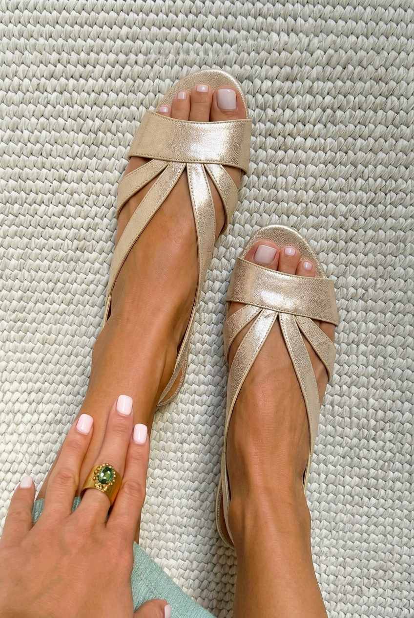 Metallic Slingback Sandals with Open Toe and Straps