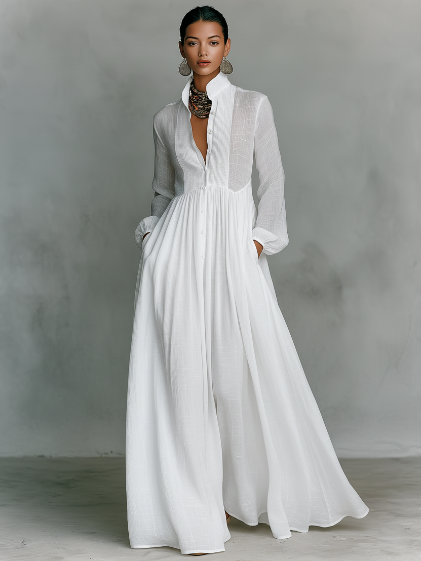 Marta - Maxi Dress with Patchwork Details and High Collar