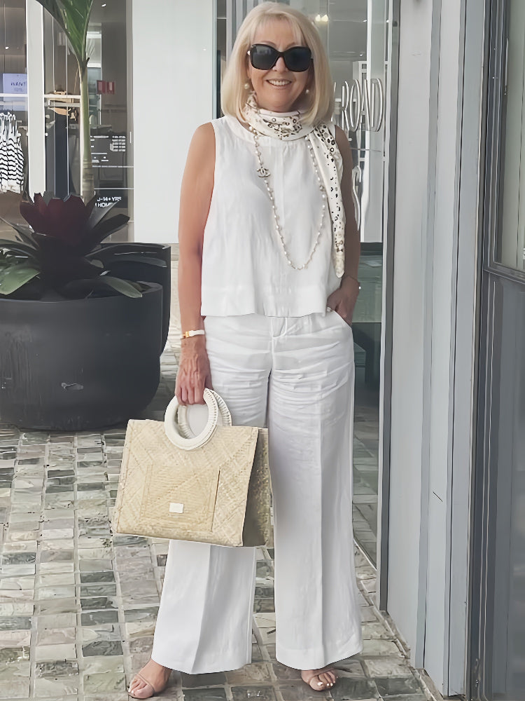 Trinidad™ | White Blouse and Wide-Leg Trouser Set