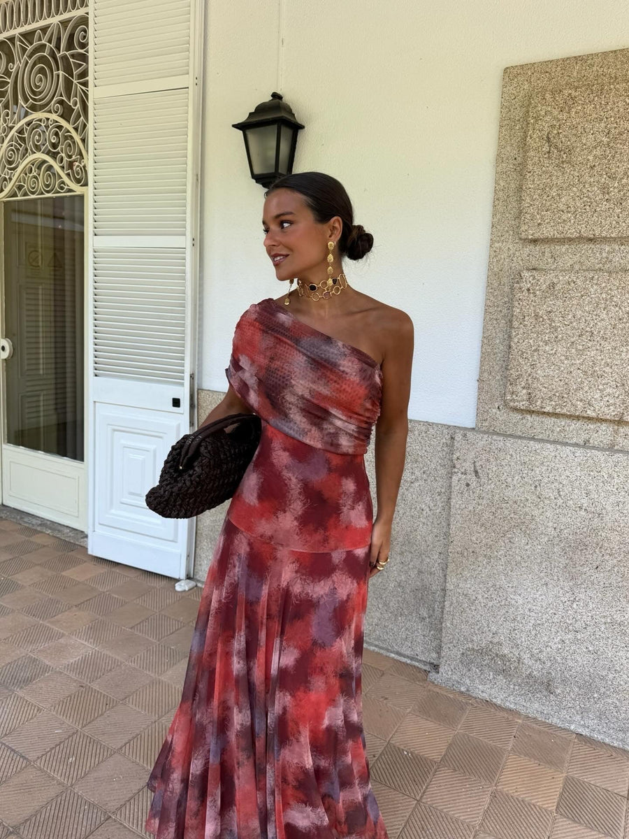 Valentina™ | Watercolour Off-Shoulder Long Dress