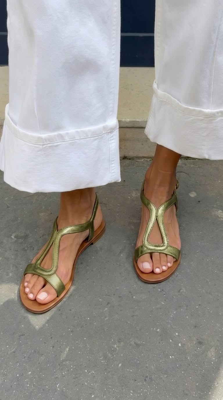 Casual Low Metallic Cut-Out Slingback Sandals Gold