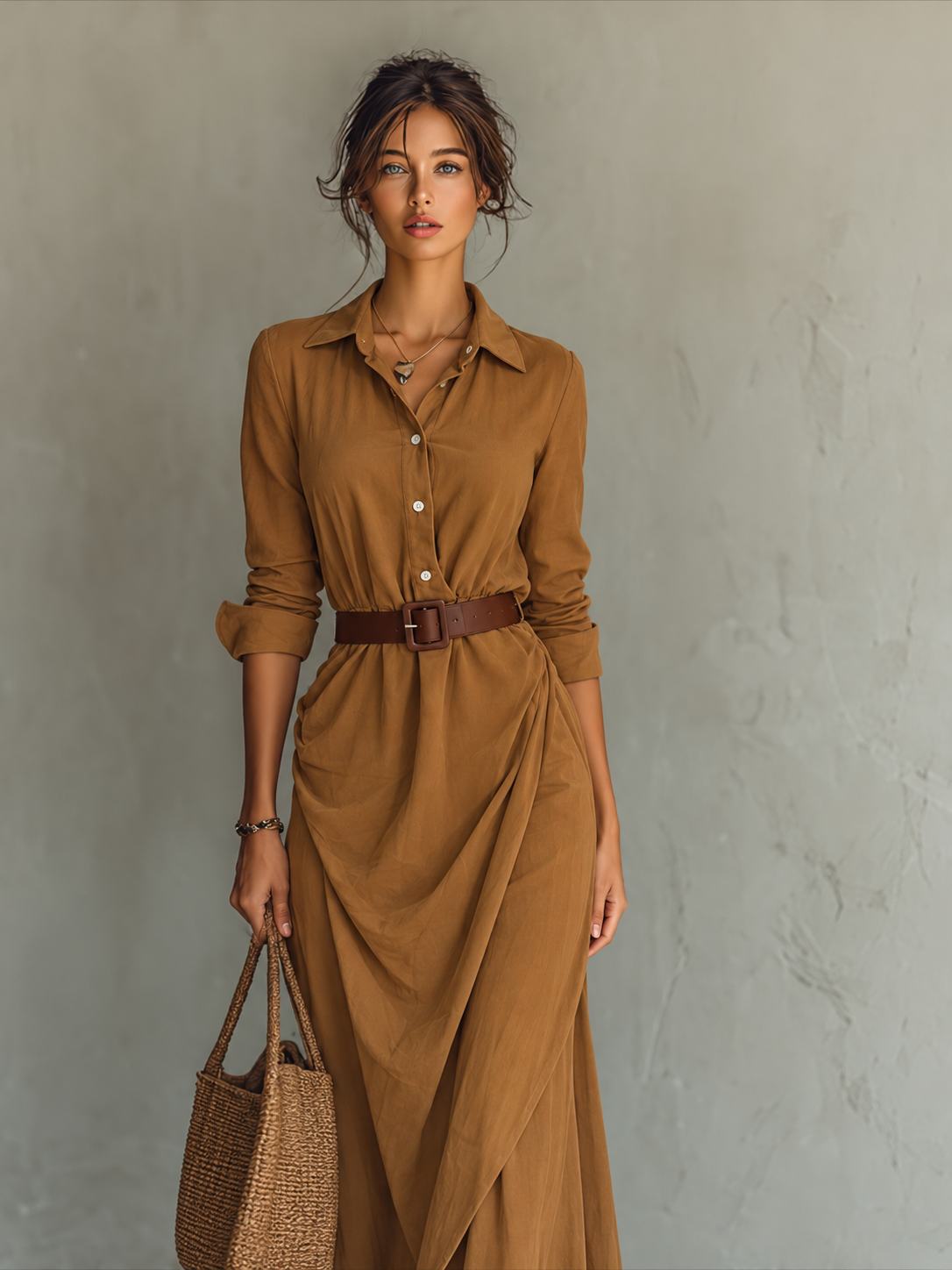 Federica - Long Dress with Lapels and Long Sleeves