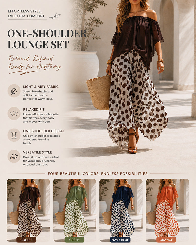 Off-Shoulder Polka Dot Flow Set