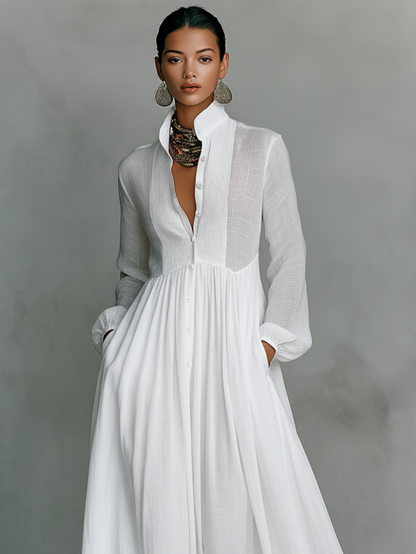 Marta - Maxi Dress with Patchwork Details and High Collar