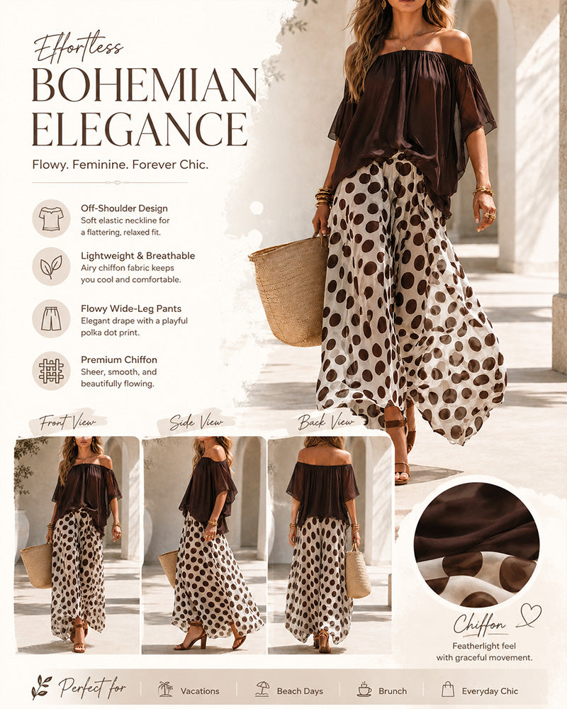 Off-Shoulder Polka Dot Flow Set