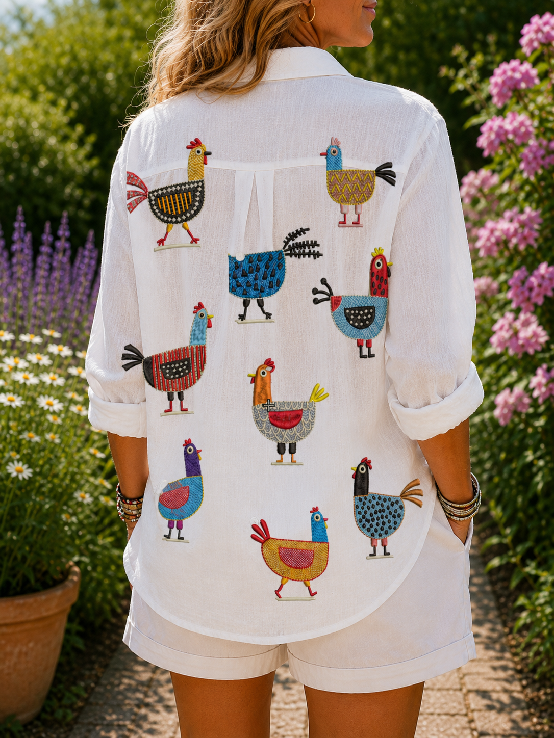 Ingrid blouse with chicken print