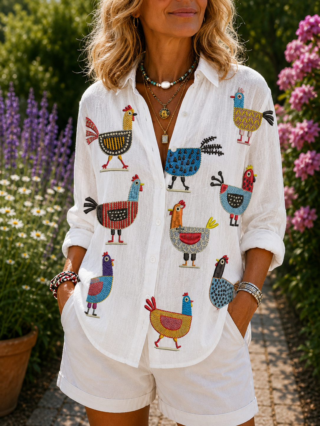 Ingrid blouse with chicken print