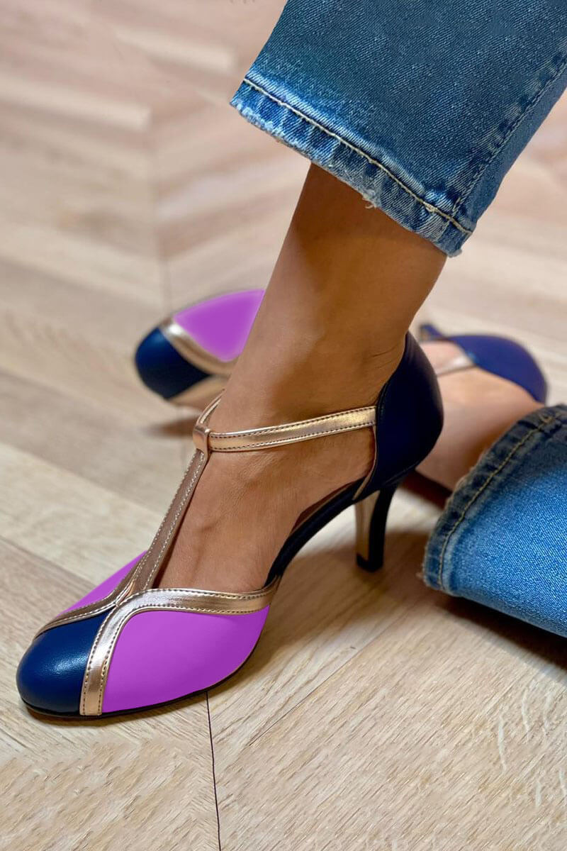 Hayley | Retro Two-Tone T-Bar Heels
