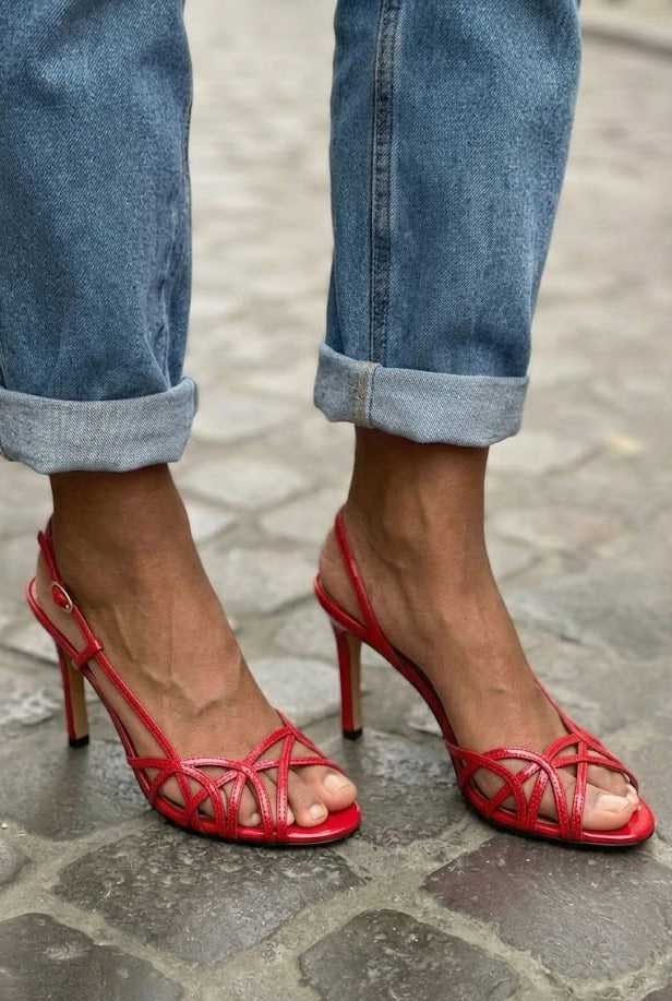 Slingback Heeled Sandals with Open Toe and Crossed Straps