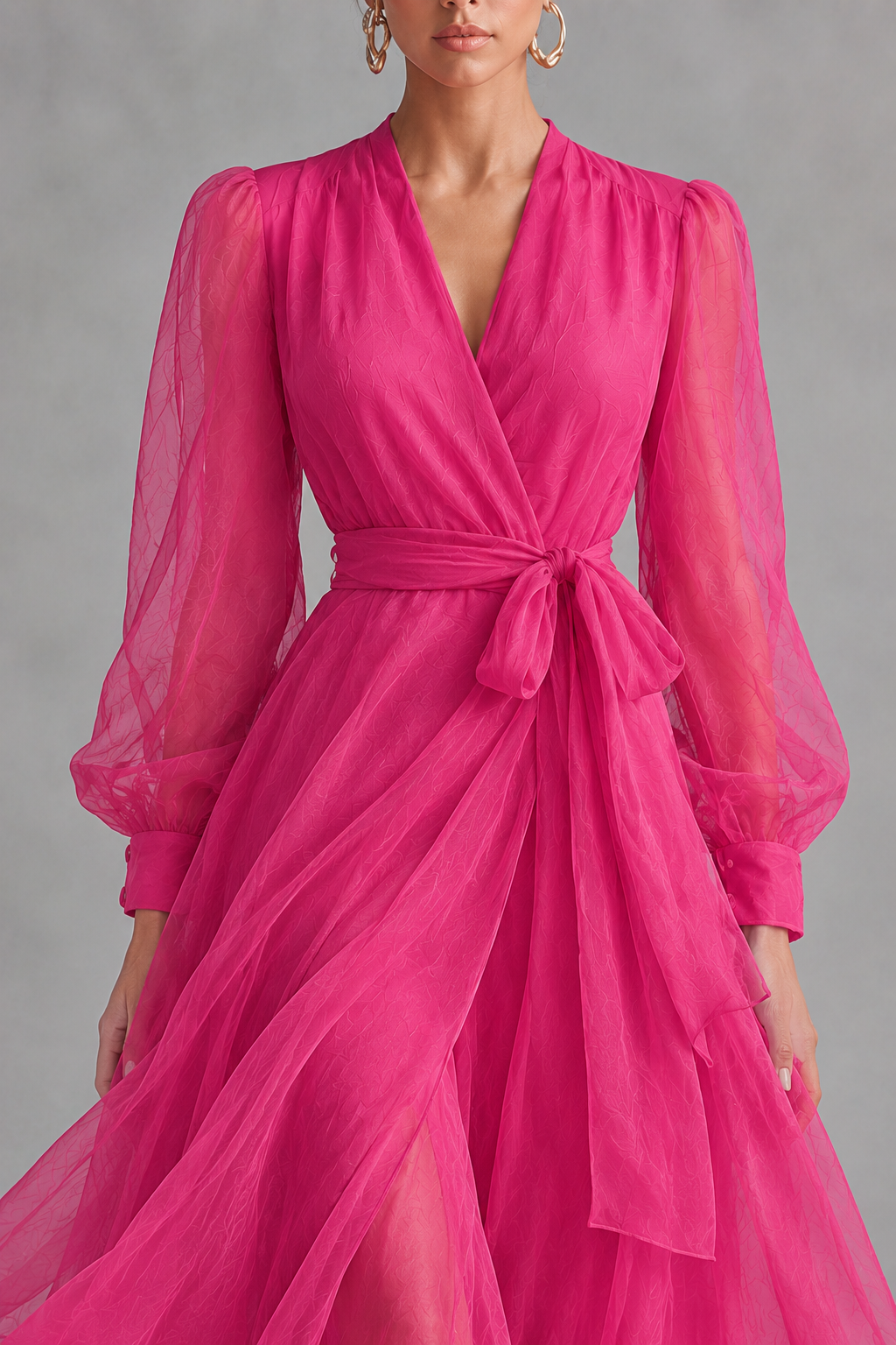 Noemi - Long Chiffon Dress with Beads and V-Neck
