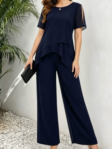Embellished Keyhole Overlay Trouser Set