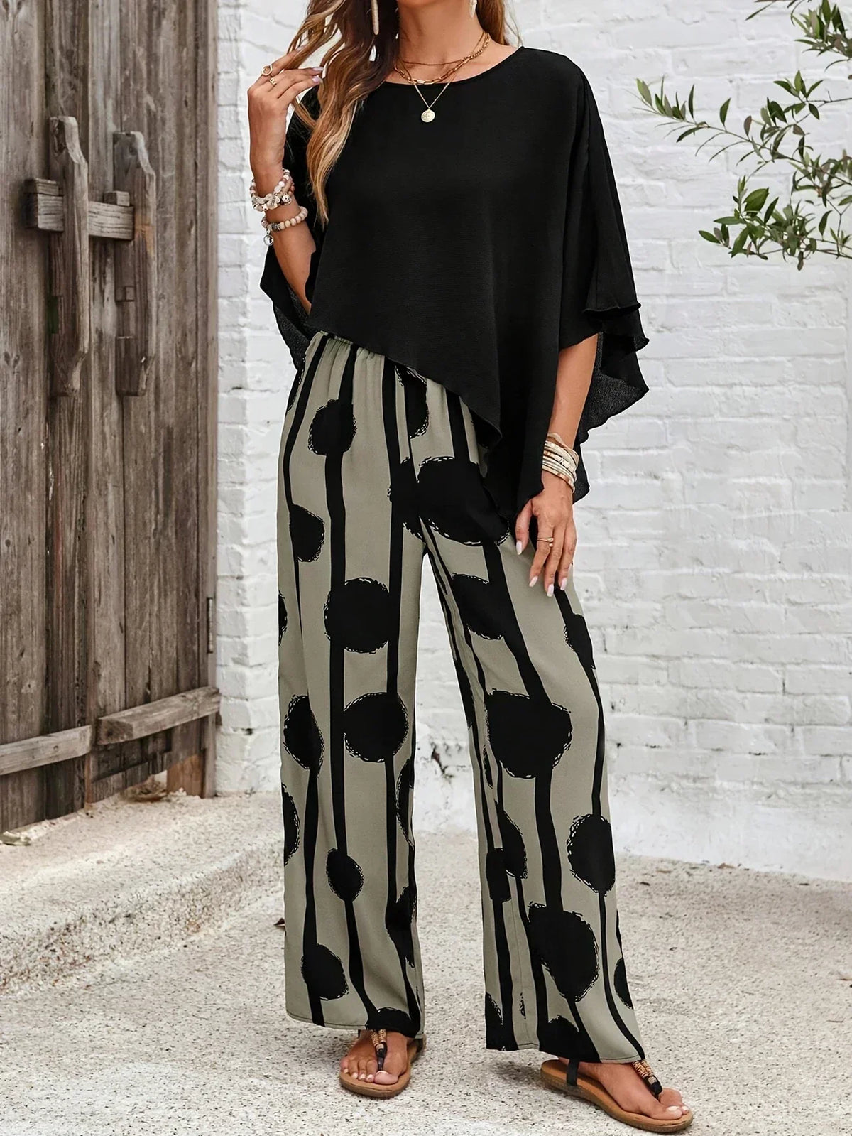 Valeriana™ | Asymmetrical Top and Boho Trousers Set