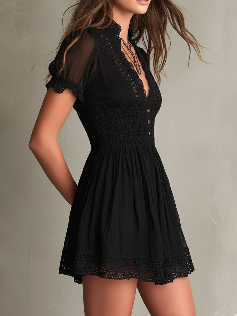 Classic Muse | Smocked Black Mini Dress