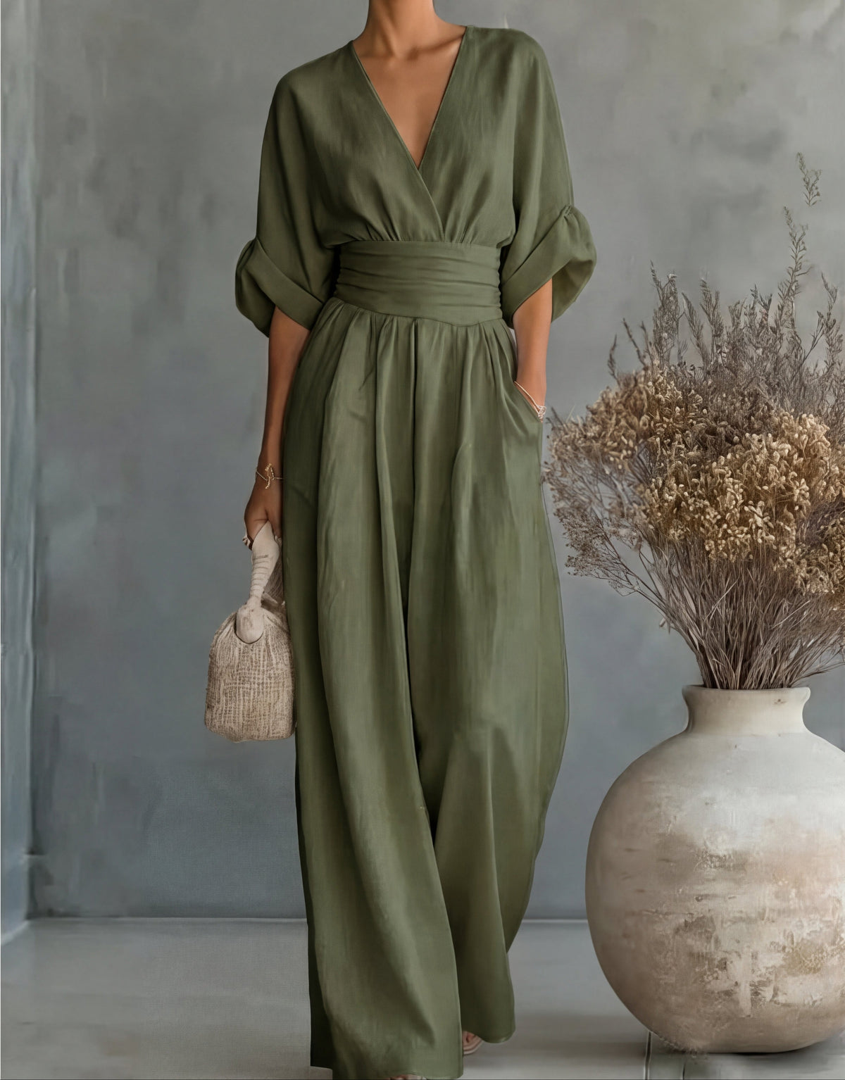 Daniela | Elegant V-neck Jumpsuit with Wide Leg