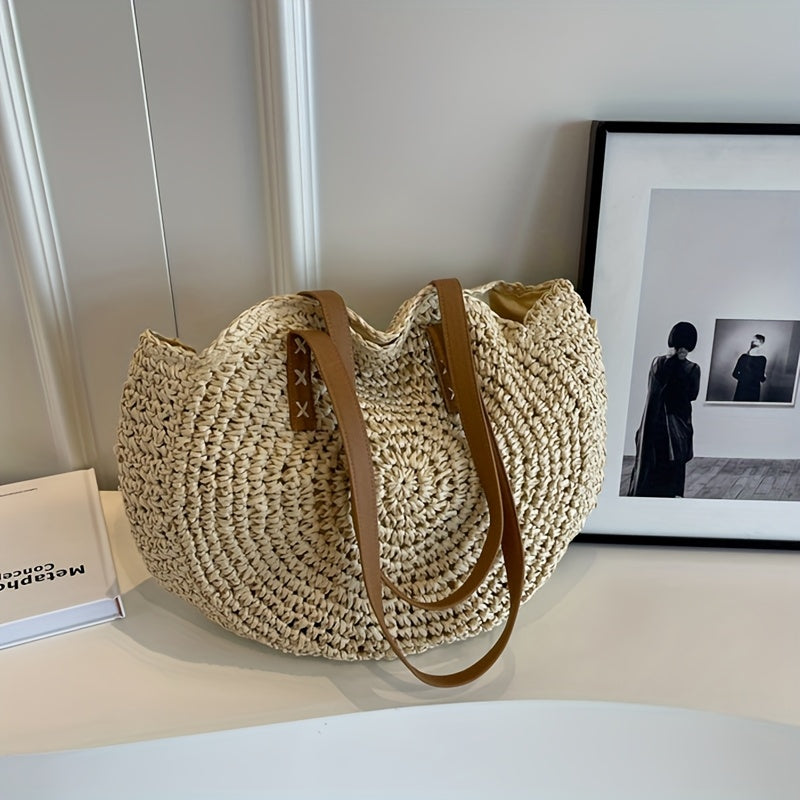 Lisa | Woven Straw Round Bag - Beige