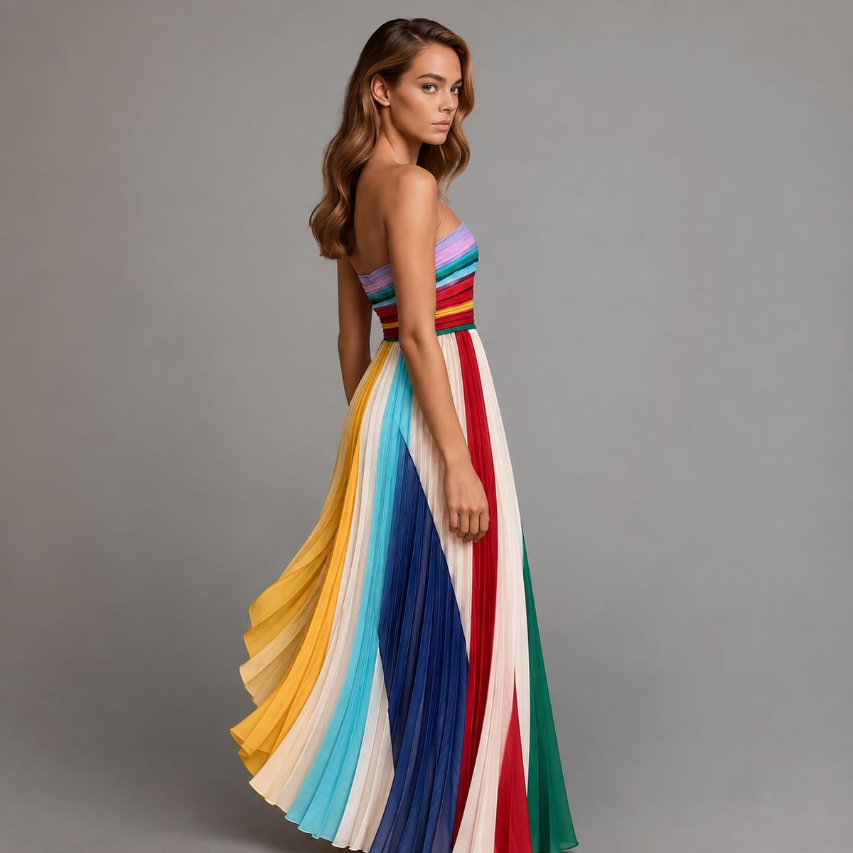 Emma - Colourful Panelled Maxi Dress without Sleeves