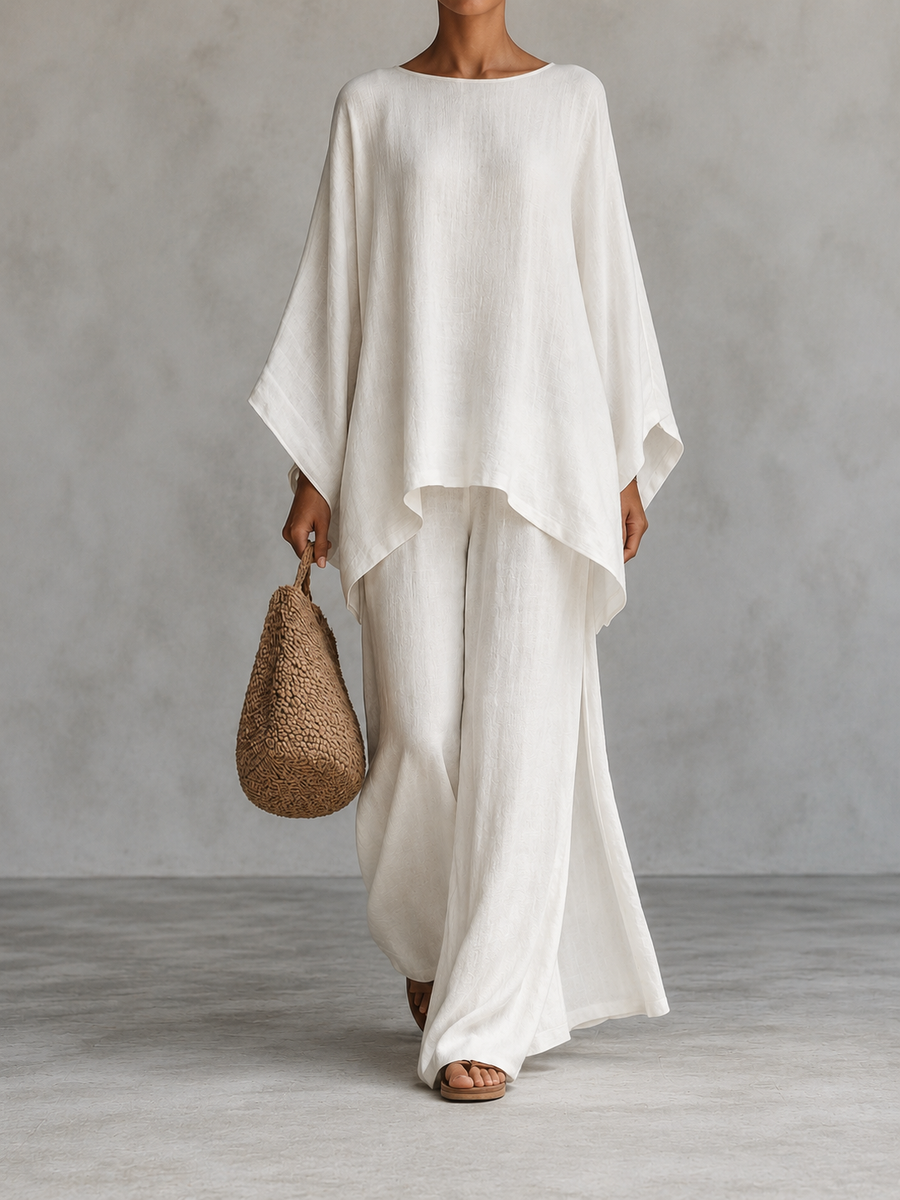 Verónica Two-Piece Set with Long Sleeve Blouse and Wide Leg Trousers