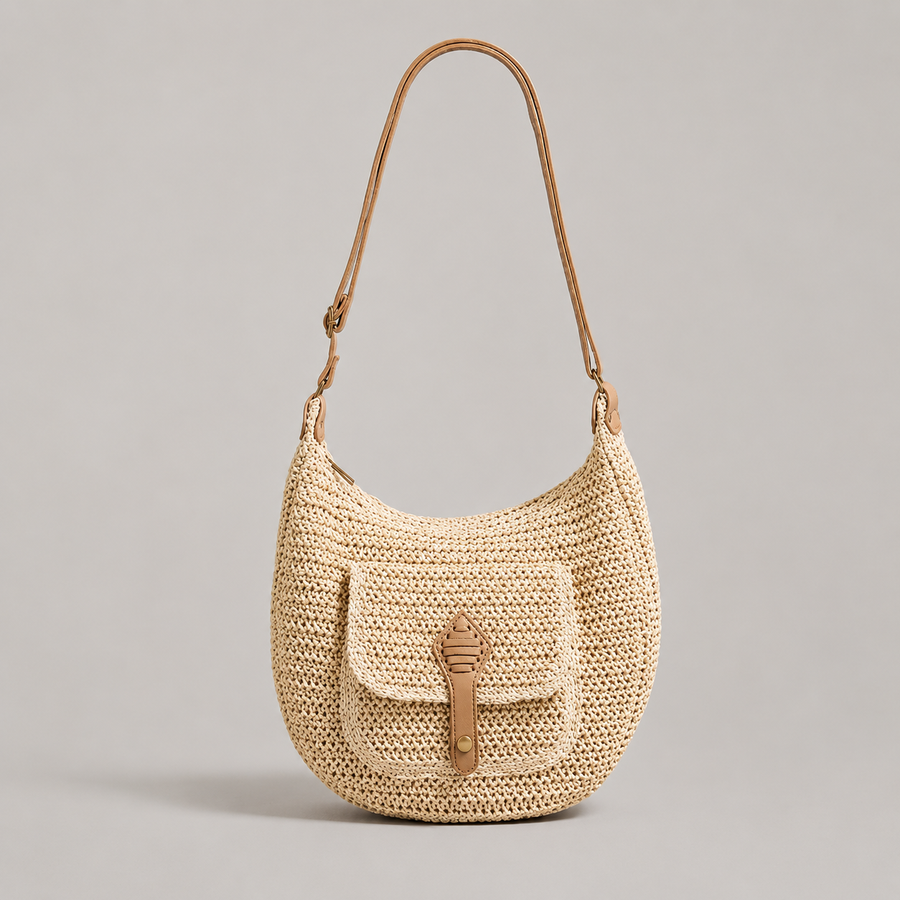 Valentina | Woven Shoulder Bag for Everyday Use in Beige