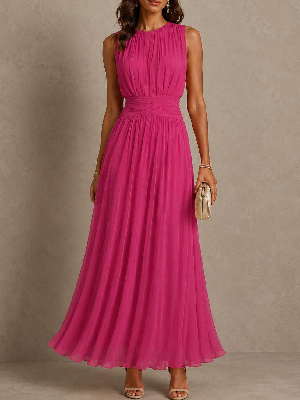 Isabel | Roxanne Maxi Dress with Ruched Waist and Sleeveless Design