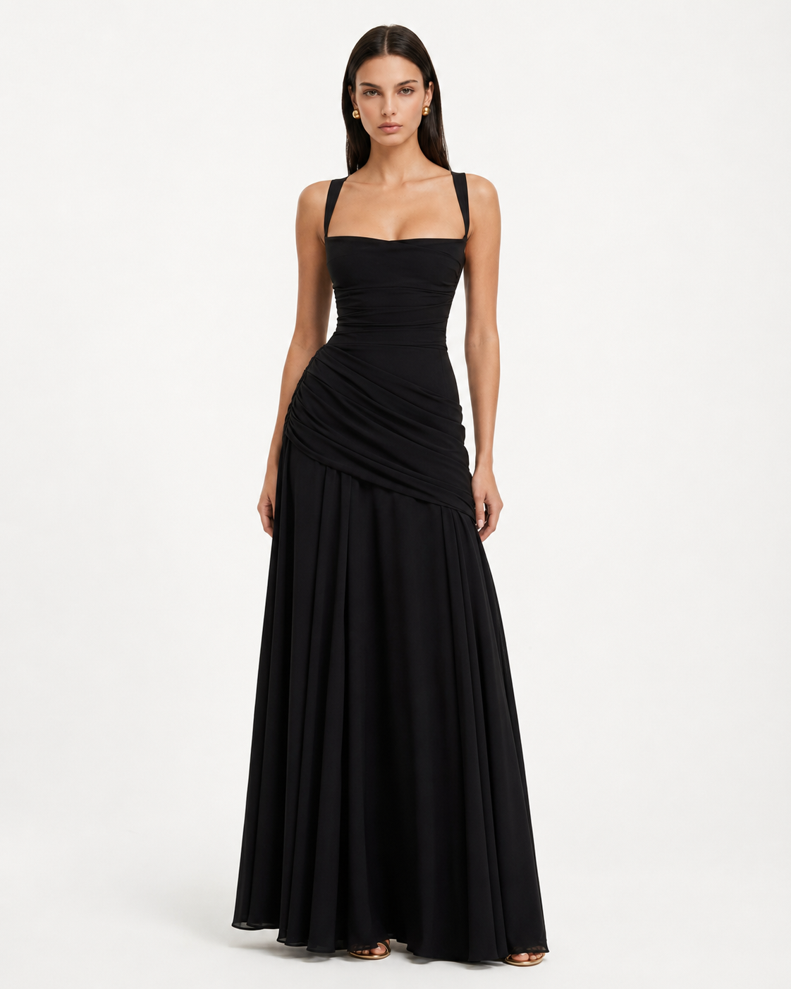 Enie | Draped Square-Neck Maxi Dress
