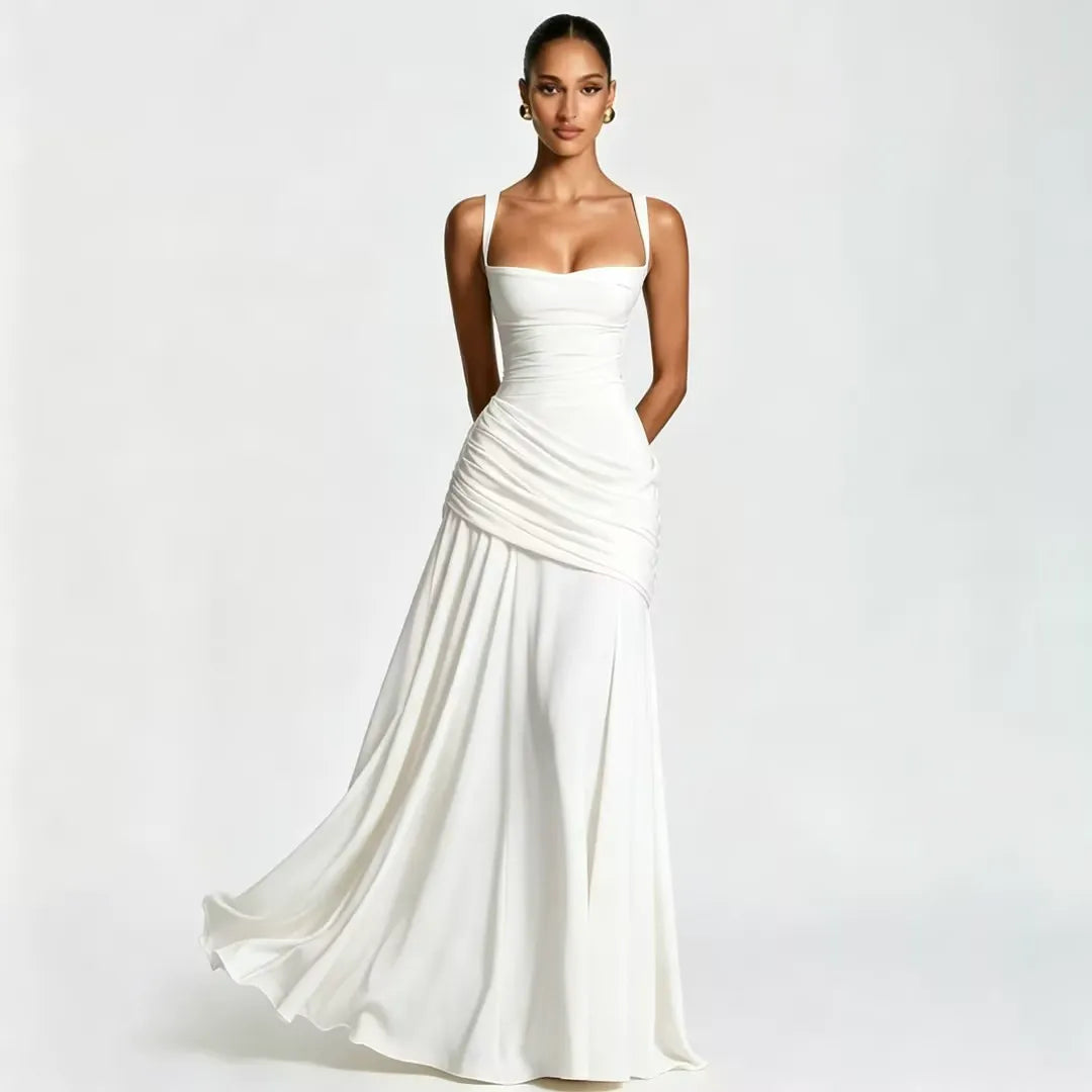 Enie | Draped Square-Neck Maxi Dress