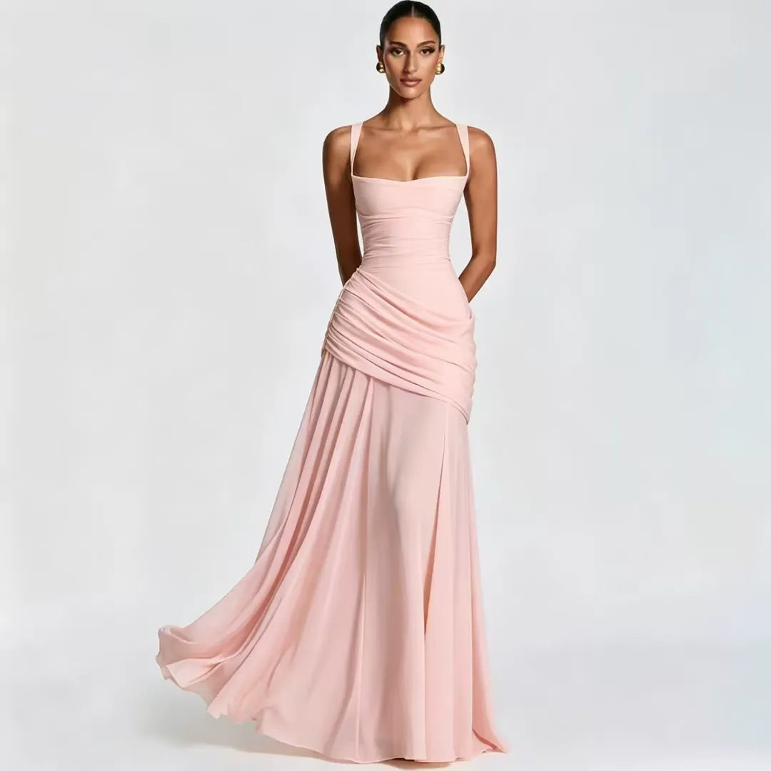 Enie | Draped Square-Neck Maxi Dress