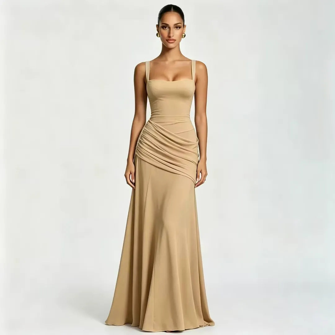 Enie | Draped Square-Neck Maxi Dress