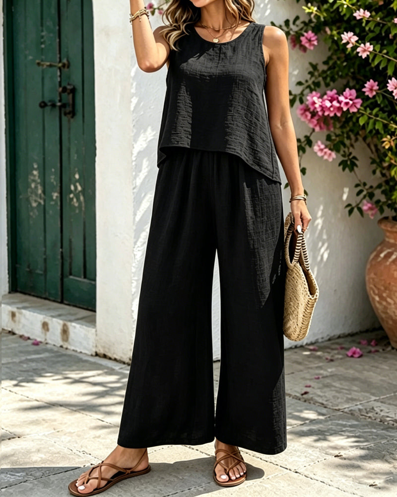 Crochet-Back Pants Set