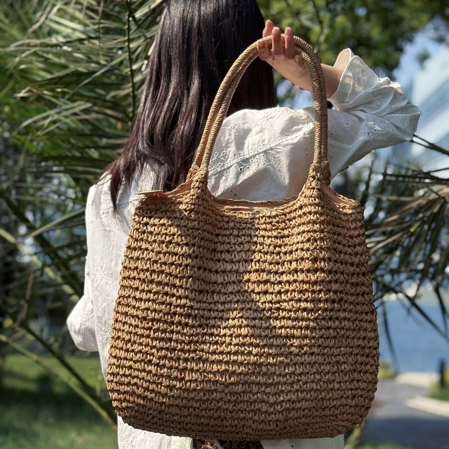 Melissa | Woven Straw Crossbody Bag - Light Camel