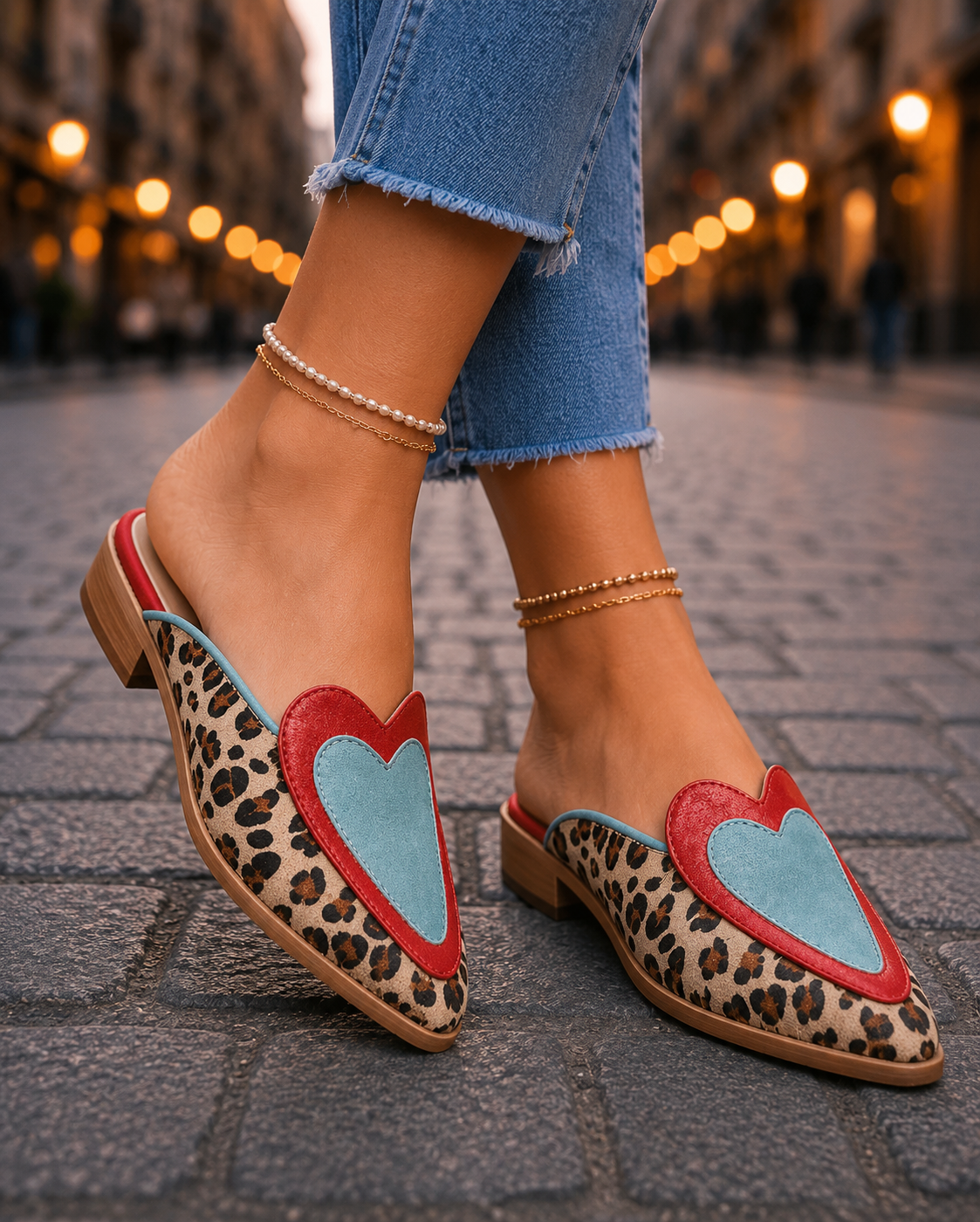 Perla Backless Mules with Leopard Print