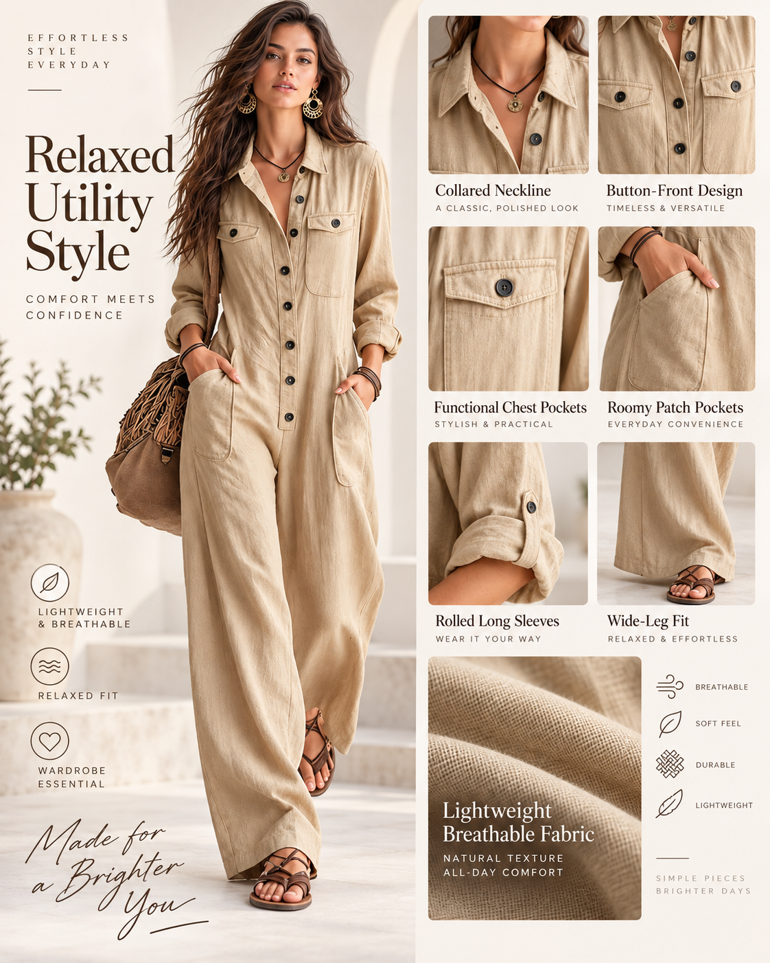Relaxed Button-Front Jumpsuit