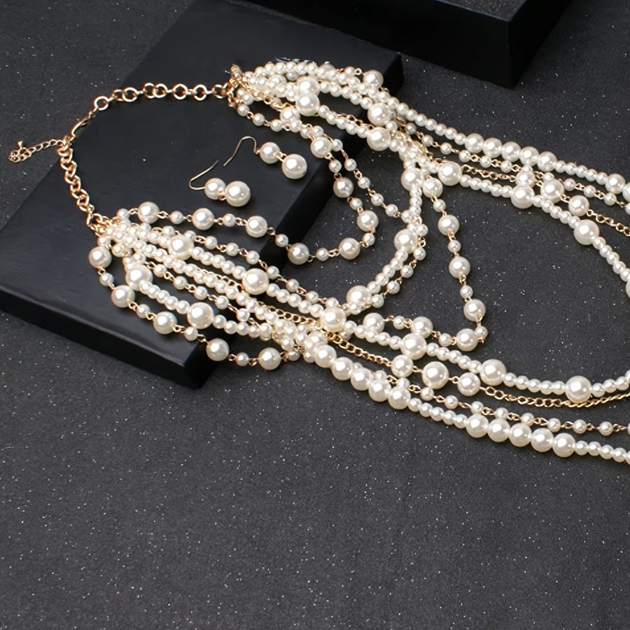 Boho statement set with multi-layered pearls