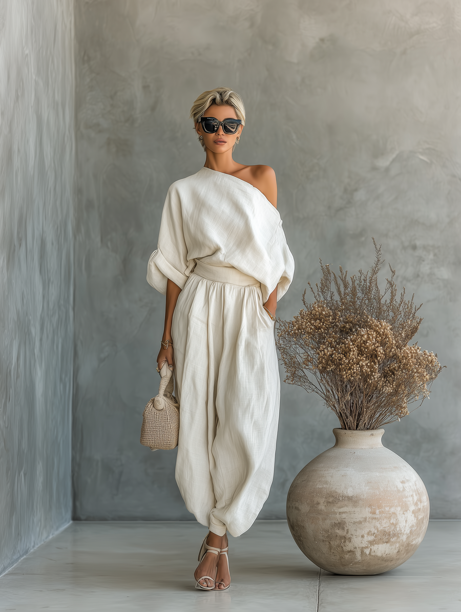 Paola - Off-Shoulder Set with Tapered Trousers