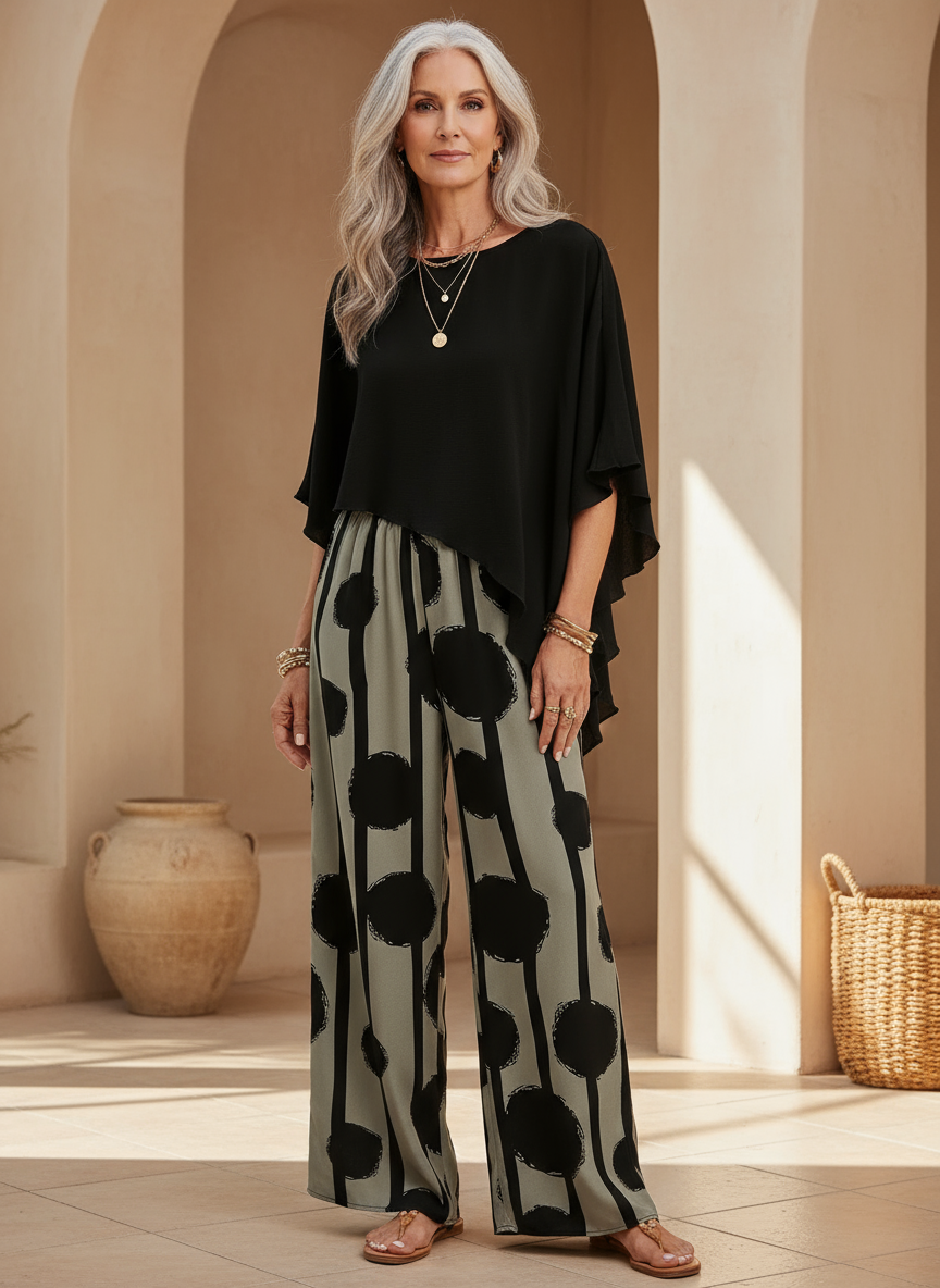 Valeriana™ | Asymmetrical Top and Boho Trousers Set