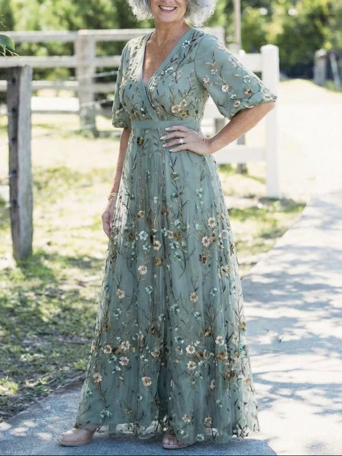 Evadne | Floral Short-Sleeve Maxi Dress