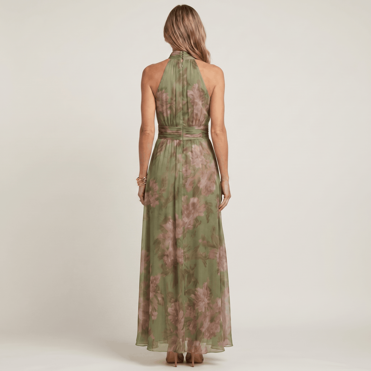 Tina | Watercolour Floral Halter Neck Maxi Dress