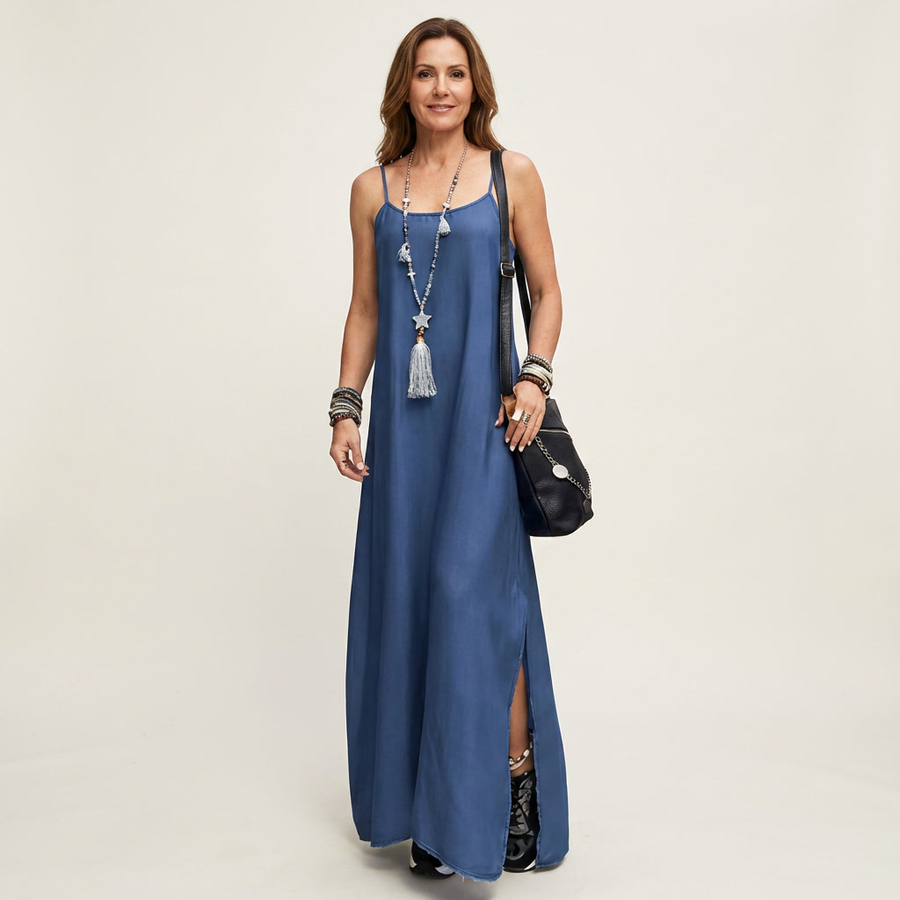 Azure | Denim Maxi Dress with Side Split