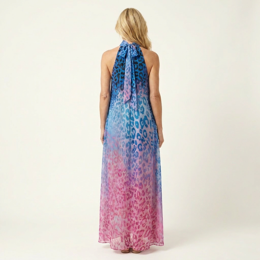 Leonya | Ombré Leopard Print Halter-Neck Maxi Dress