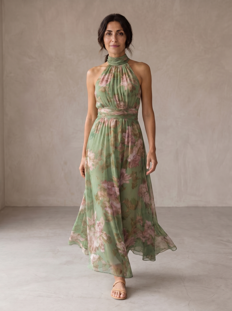 Lidia | Elegant Floral Maxi Halter Dress