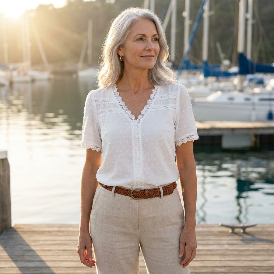 Eloise | White Trim V-Neck Blouse