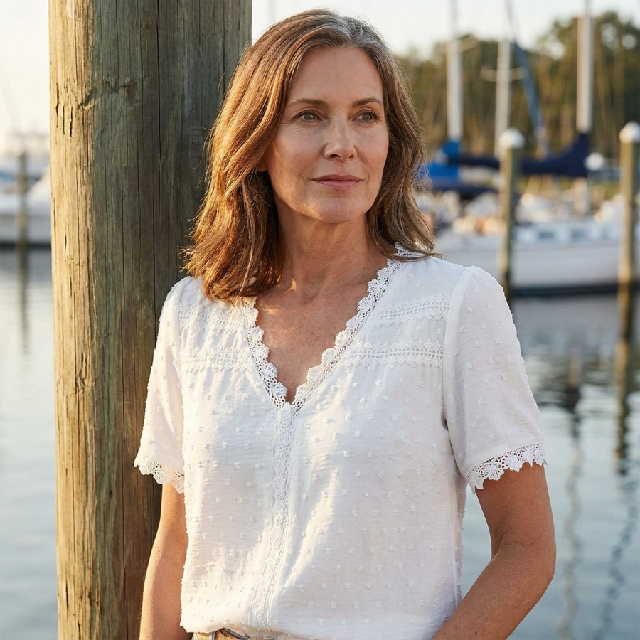 Eloise | White Trim V-Neck Blouse