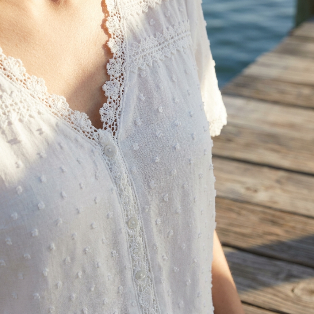 Eloise | White Trim V-Neck Blouse