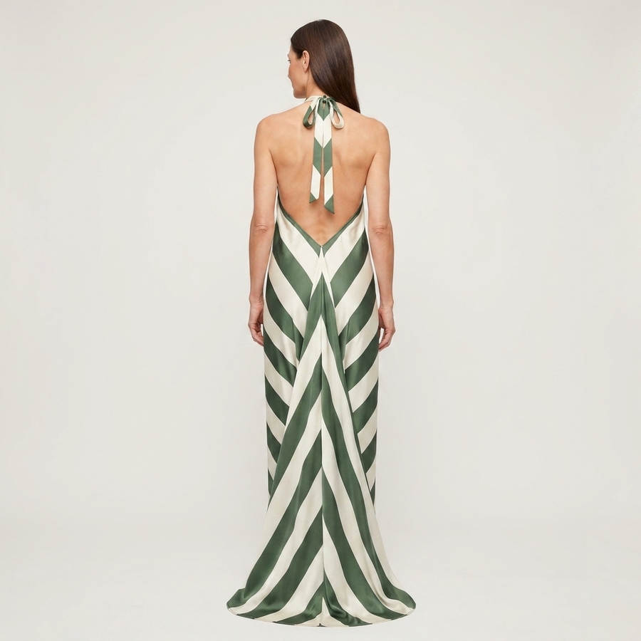 Laura | Striped Halter Maxi Dress With Open Back